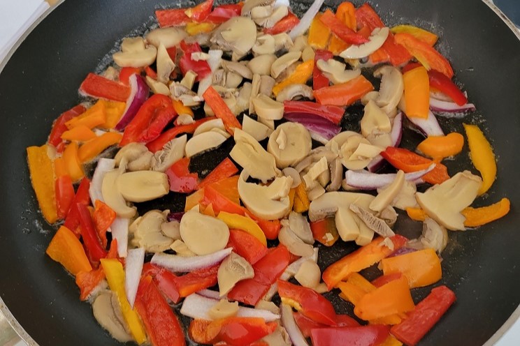 sauteed peppers, mushrooms and onion