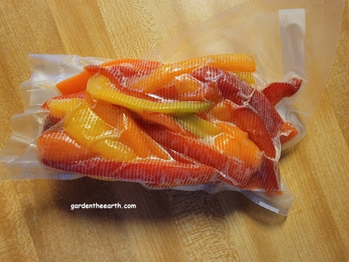 sweet peppers cut and vacuum sealed for freezing
